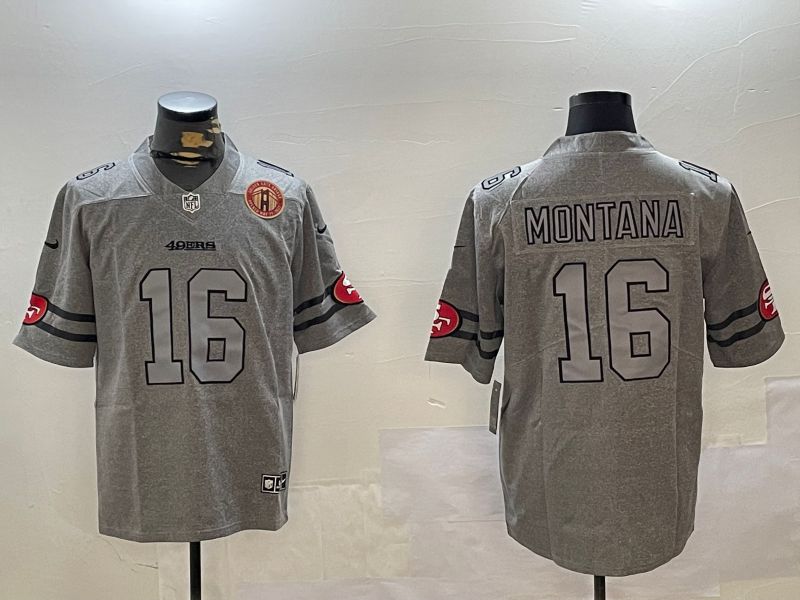 Men San Francisco 49ers #16 Montana Grey Throwback 2024 Nike Limited NFL Jersey style 12304
